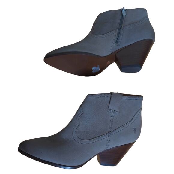 Frye Reina Leather Bootie Boots Pointed Stacked Heel 8.5M New - Picture 3 of 16